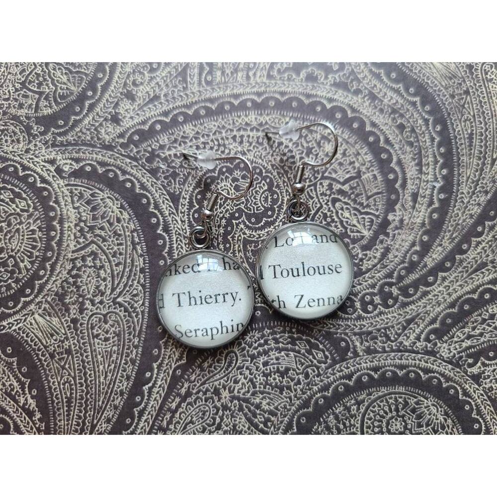 Thierry and Toulouse pendant earrings made with Blood and Honey book pages